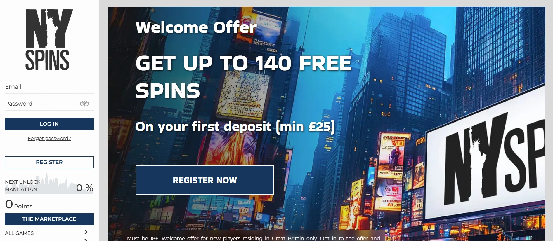 NY Spins Casino Seite